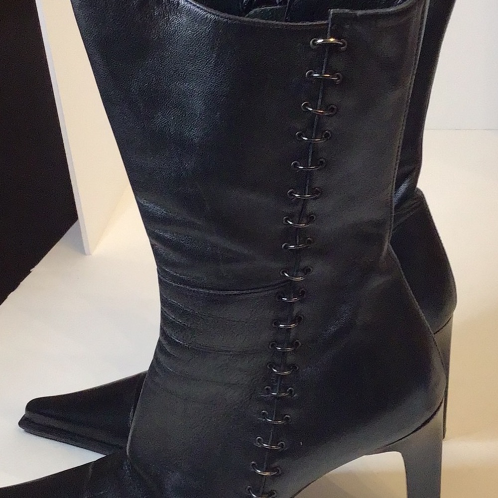 GUIDO SGARIGLIA BLACK LEATHER SQUARE TOE BOOTS SHOES SZ 39 - Picture 13 of 14